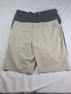 Hang Ten Beige Flat-Front Arnold Palmer Plaid Shorts